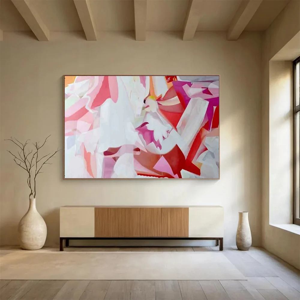 Bedroom Handmade Original White Abstract Pink Abstract Artwork RV7FJ
